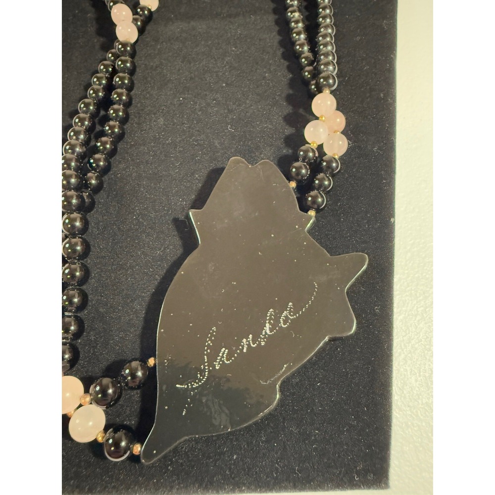 Lee Sands Inlay Mother of Pearl Flower Necklace Accent Bead Barrel Clasp 1980's - Picture 6 of 6